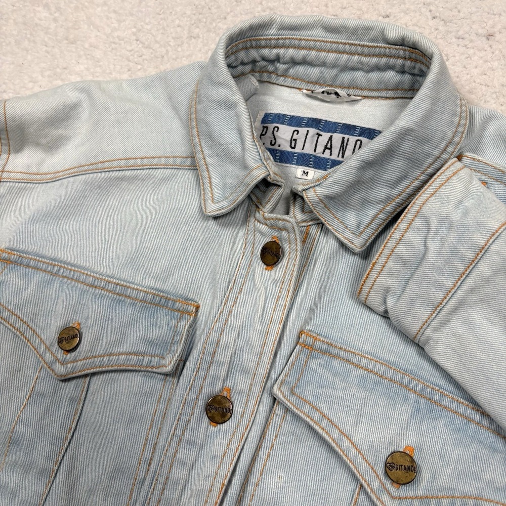 VTG 80s 90s PS GITANO Denim Jean Jacket Womens M Light Blue Trucker Biker Retro